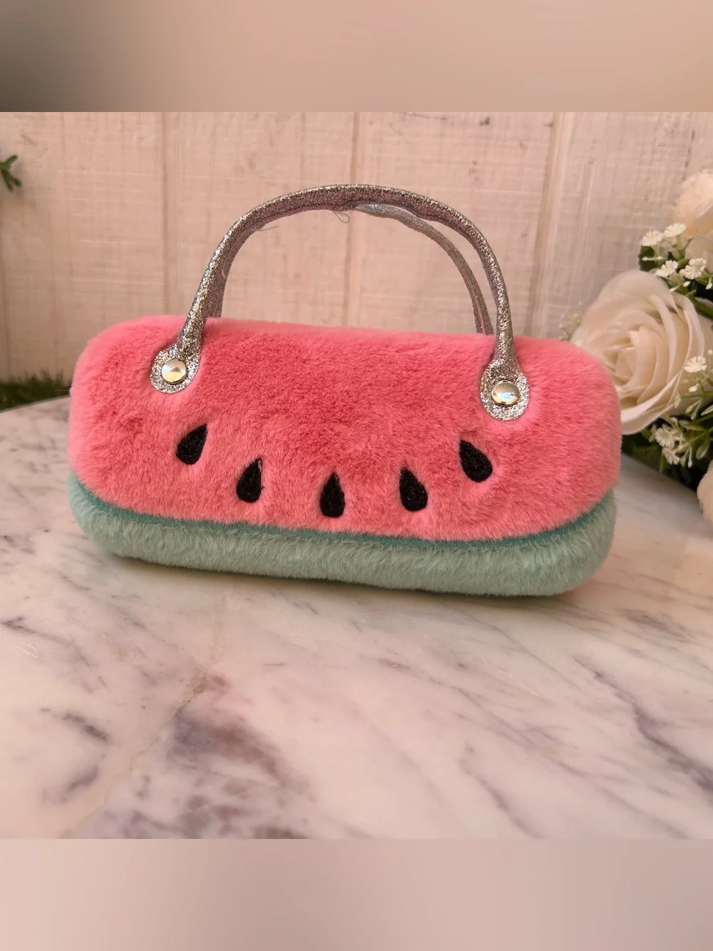 Kids Plush Watermelon Sunglasses Case - Pink and Mint Green